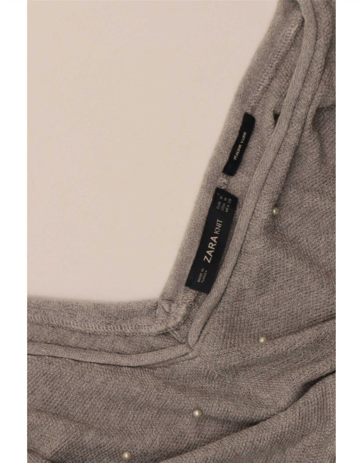 Zara Womens Oversized V-Neck Jumper Sweater UK 14 Medium Grey