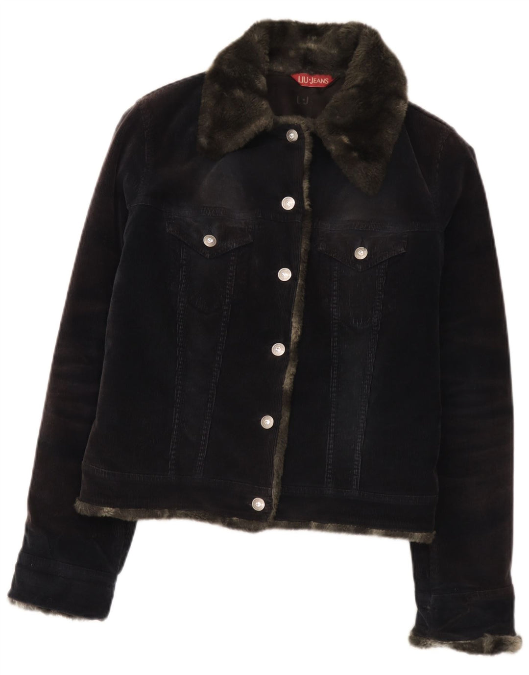 Liu Jo Damen Cordjacke UK 14 Mittelgraue Baumwolle