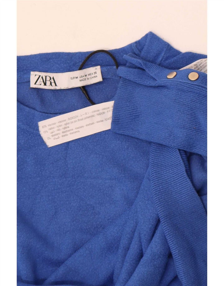 Zara Damen-Pullover mit U-Boot-Ausschnitt, UK 12, mittelblaue Viskose