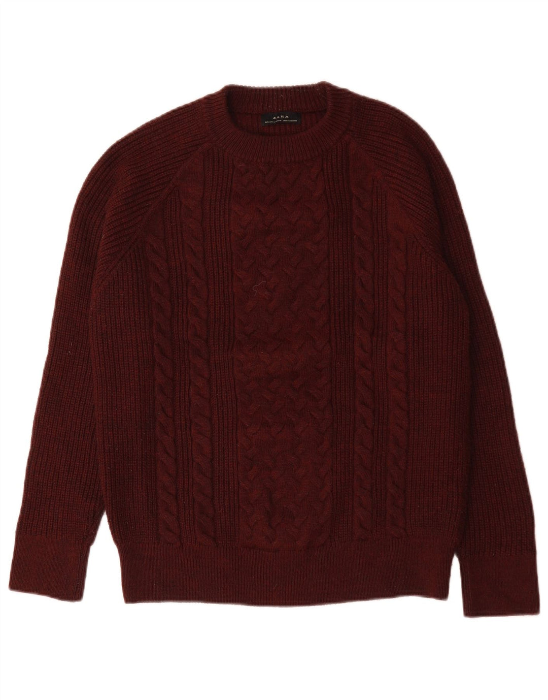 Zara Herren-Pullover mit Rundhalsausschnitt, mittlerer burgunderroter Wolle
