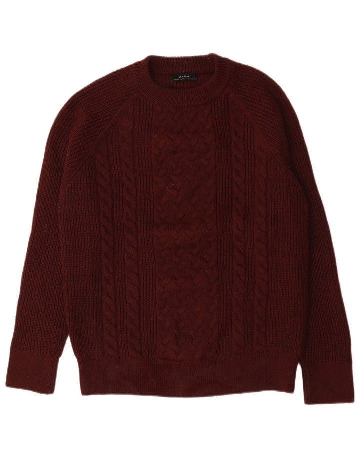 Zara Herren-Pullover mit Rundhalsausschnitt, mittlerer burgunderroter Wolle