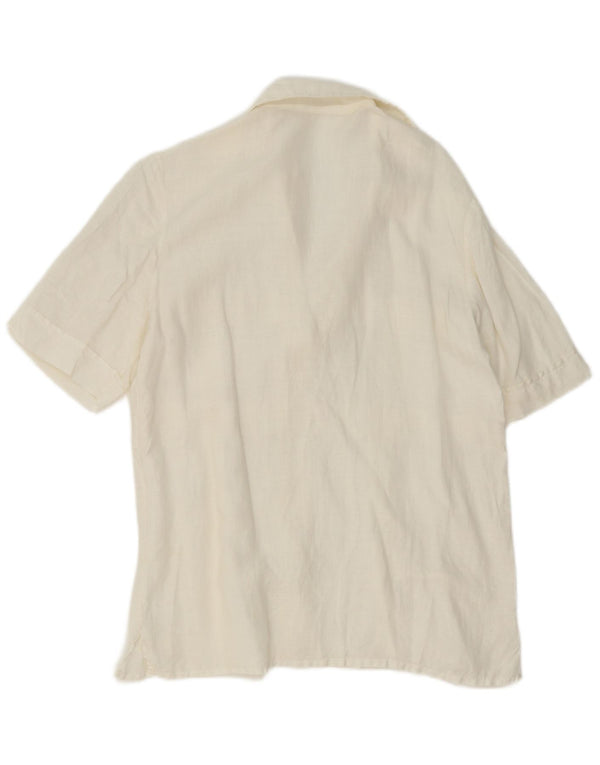 Vintage Damen Kurzarm-Pullovershirt IT 44 Mittelweißes Leinen