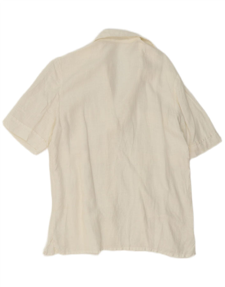 Vintage Damen Kurzarm-Pullovershirt IT 44 Mittelweißes Leinen