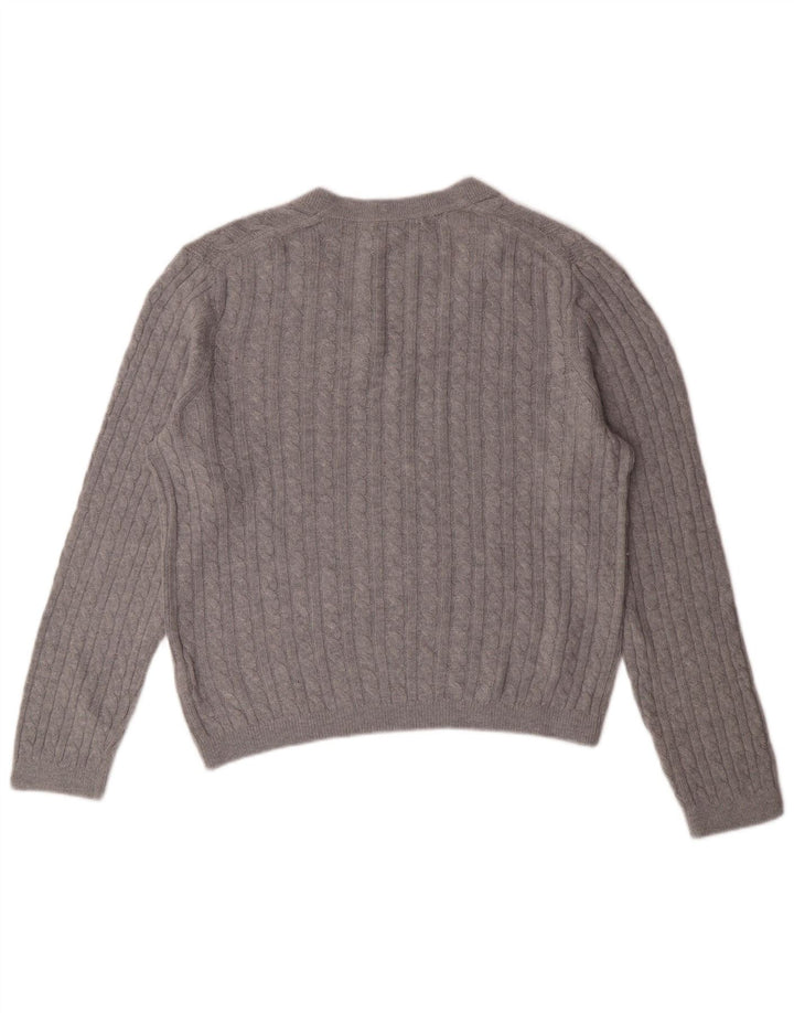 TOMMY HILFIGER Damen-Pullover mit V-Ausschnitt, UK 12, mittelgraues Nylon