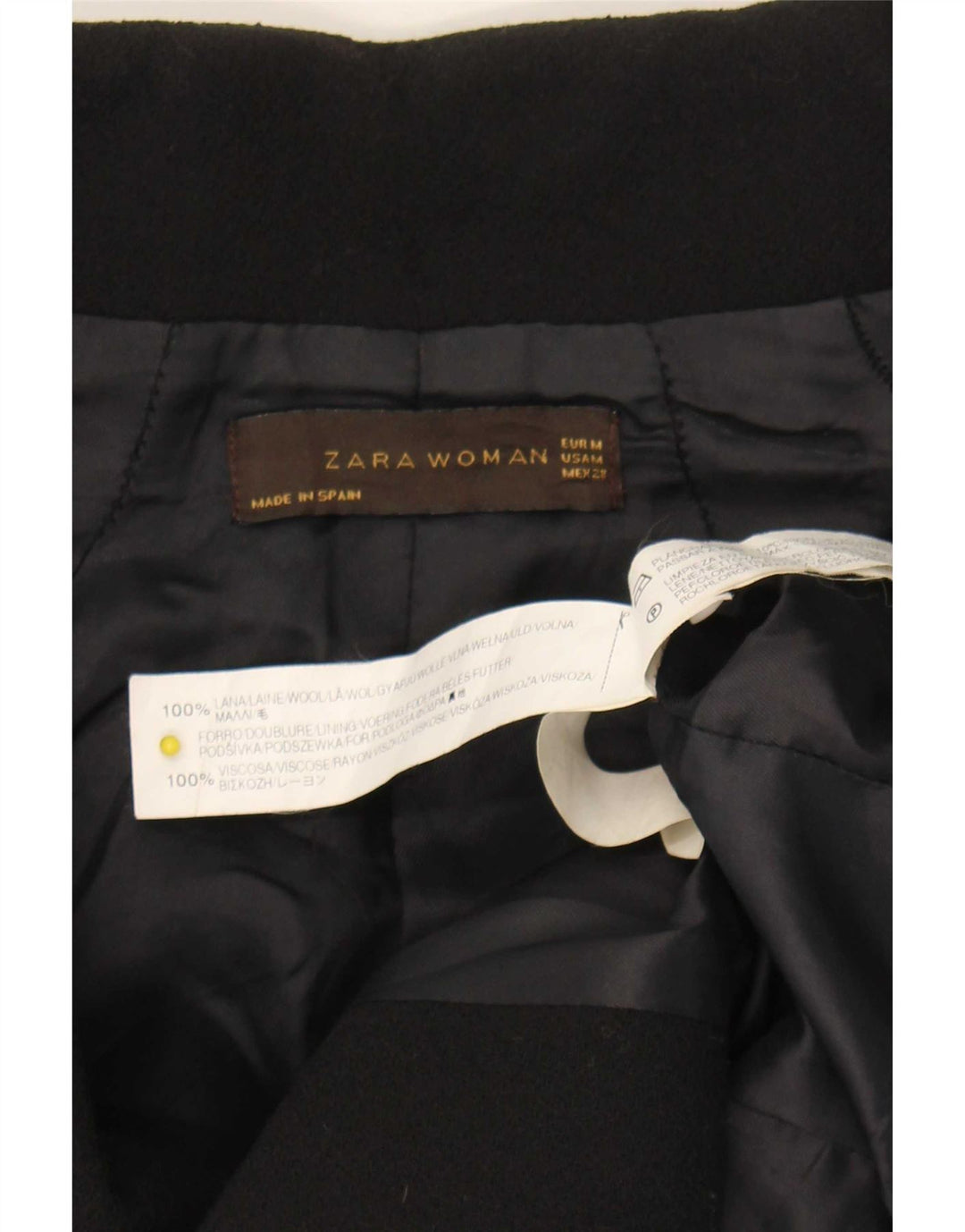Zara Damen Blazer Jacke UK 12 Mittelschwarze Wolle