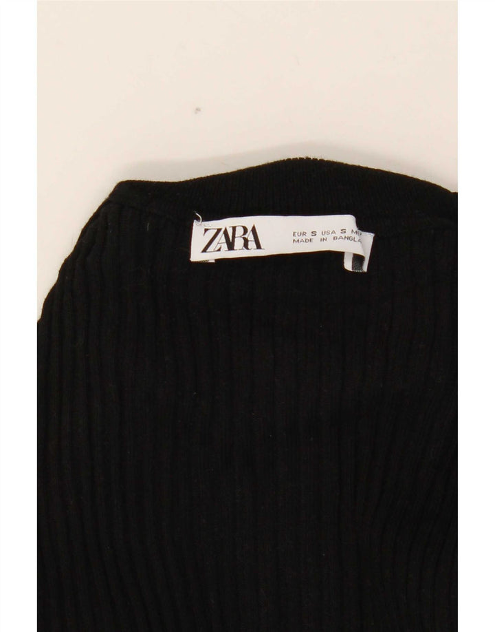 Zara Damen Crop Top Langarm UK 8 Small Schwarze Viskose