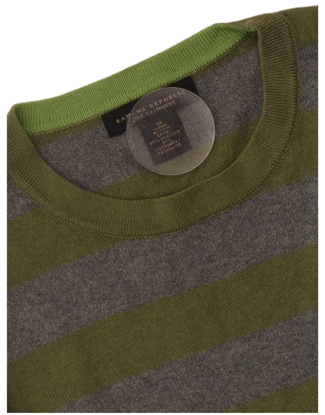 Banana Republic Herren-Pullover mit Rundhalsausschnitt, mittelgrau, gestreift, Seide