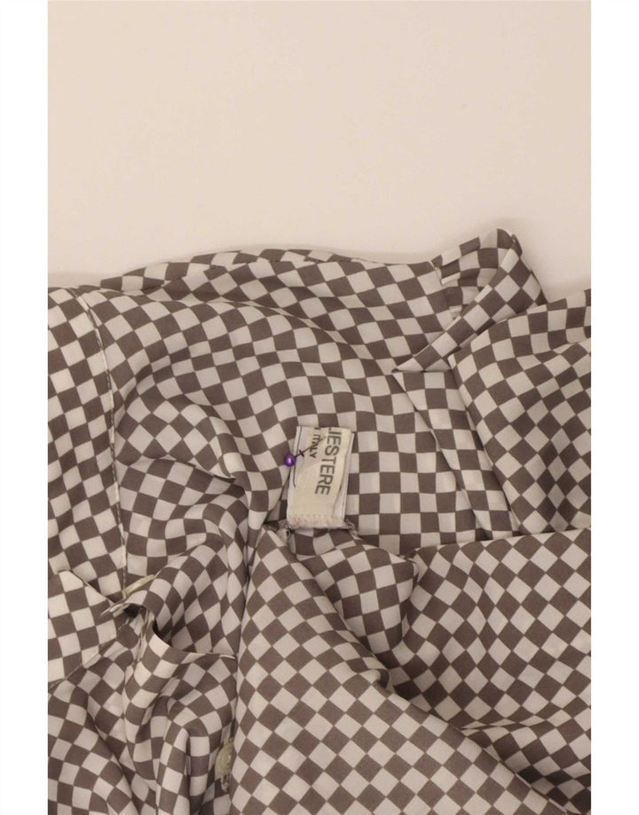 Vintage Damen Hemdbluse UK 16 Großes graues geometrisches Polyester