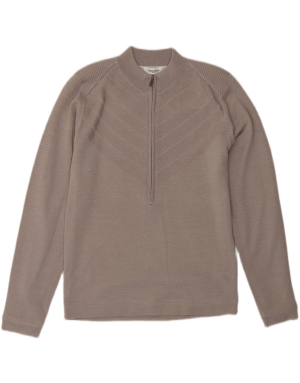 CALVIN KLEIN Damen Golf-Pullover mit Reißverschluss am Hals, UK 10, kleine Beige-Wolle