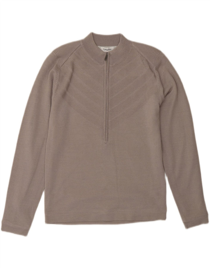 CALVIN KLEIN Damen Golf-Pullover mit Reißverschluss am Hals, UK 10, kleine Beige-Wolle