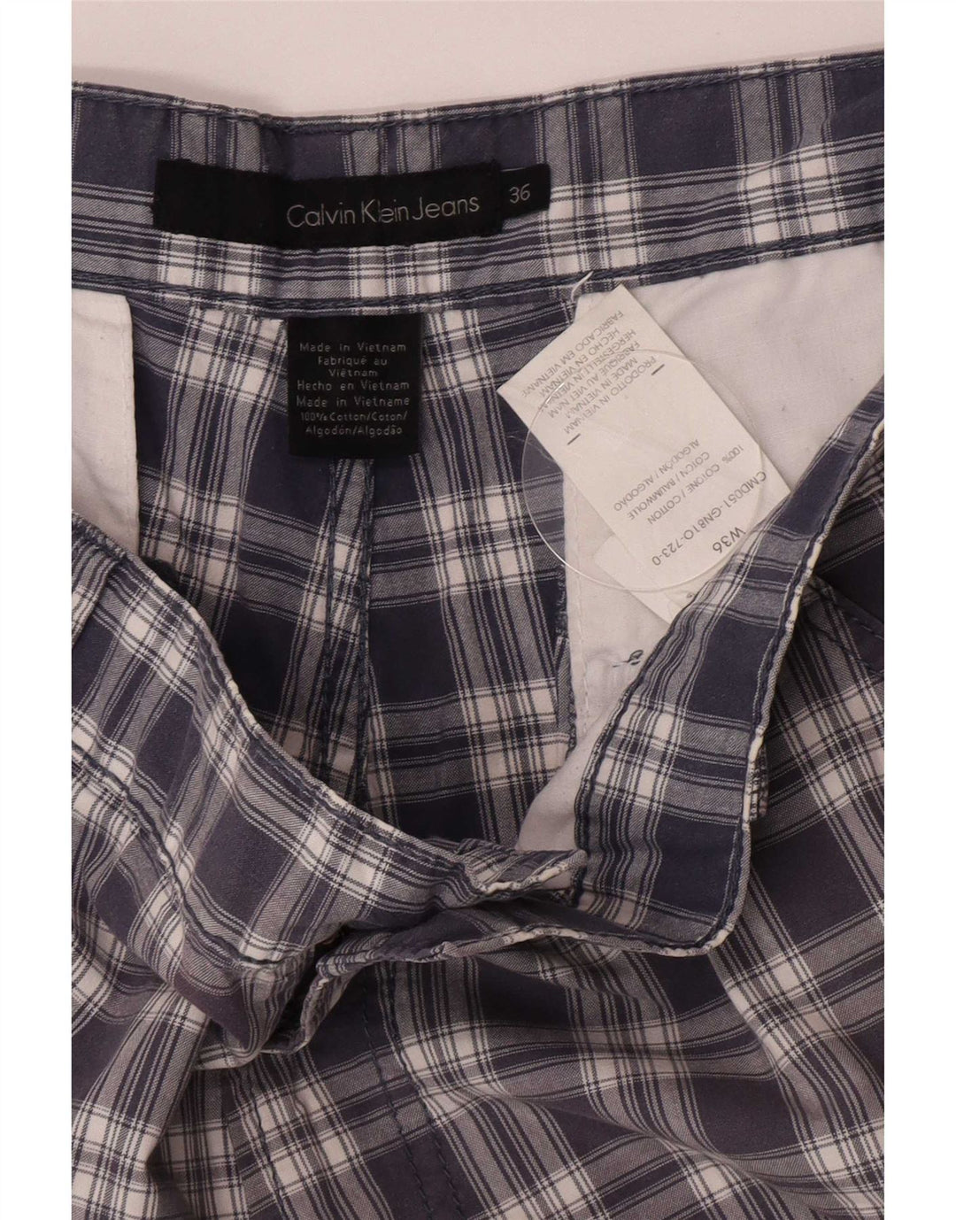 Calvin Klein Herren Cargo Shorts W36 Große marineblau karierte Baumwolle