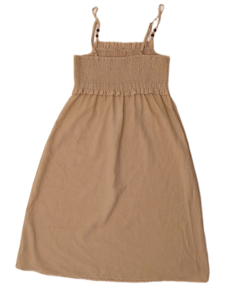 Zara Damen Ärmelloses A-Linien-Kleid UK 12 Mittelbeige