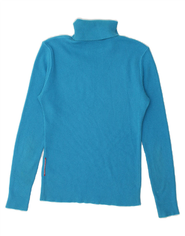 BIKKEMBERGS Womens Graphic Roll Neck Jumper Sweater UK 12 Medium Blue Wool Vintage Bikkembergs and Second-Hand Bikkembergs from Messina Hembry 