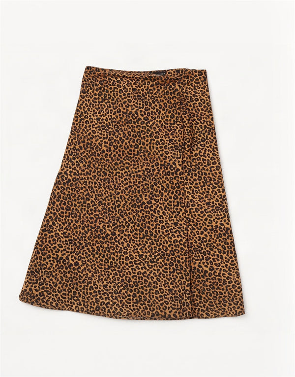 Zara Damen-Rock in A-Linie mit hoher Taille, Größe L, W30, braun, Polyester mit Tiermuster