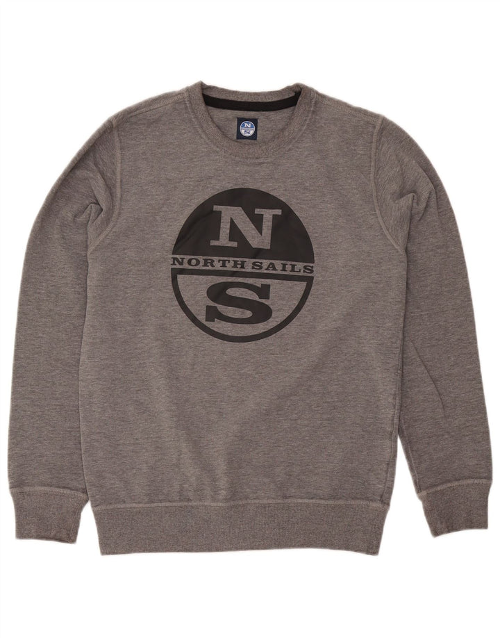 North Sails Herren-Sweatshirt mit grafischem Print, klein, grau gefleckte Baumwolle