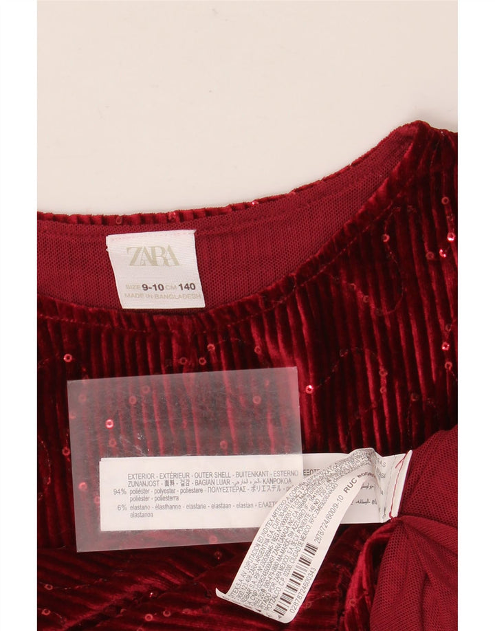 Zara Velours-Blusenoberteil für Mädchen, 9–10 Jahre, rotes Polyester