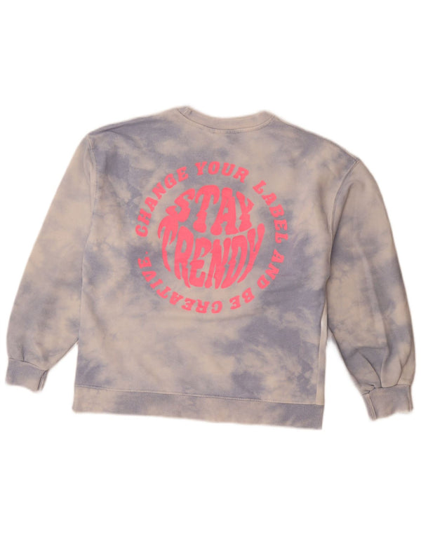Zara Mädchen-Sweatshirt mit Grafik, 13–14 Jahre, blaue Batik-Baumwolle