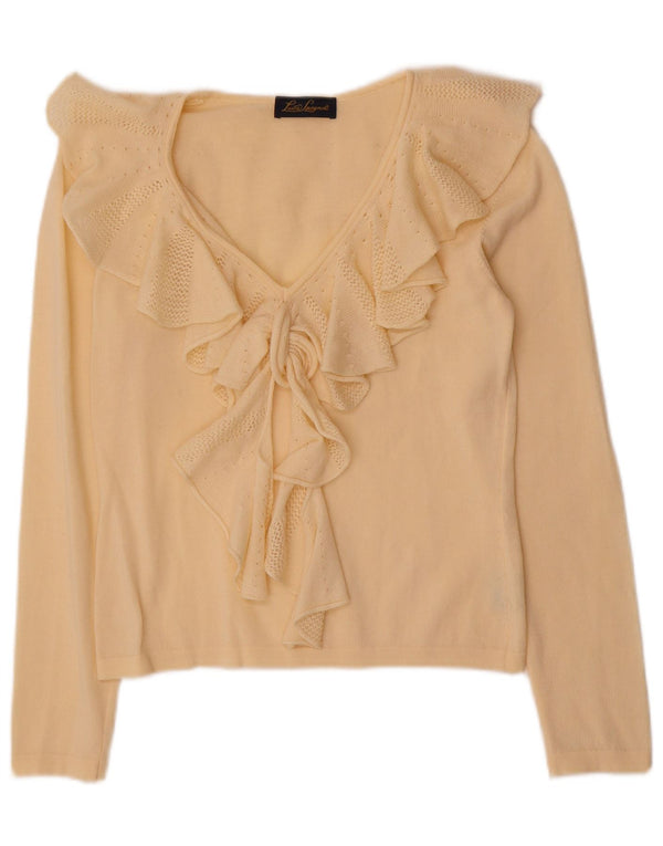 Luisa Spagnoli Damen Crop V-Ausschnitt Pullover Pullover UK 10 Small Beige