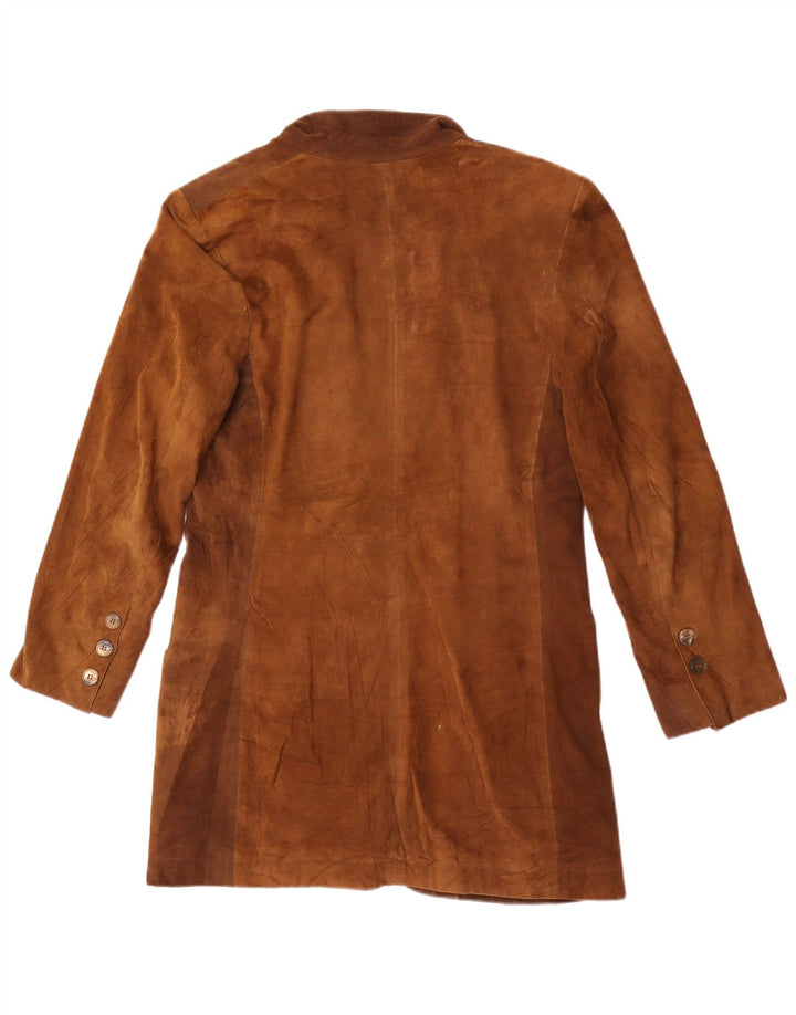 Vintage Damen Longline 1 Knopf Wildleder Blazer Jacke UK 10 Small Brown