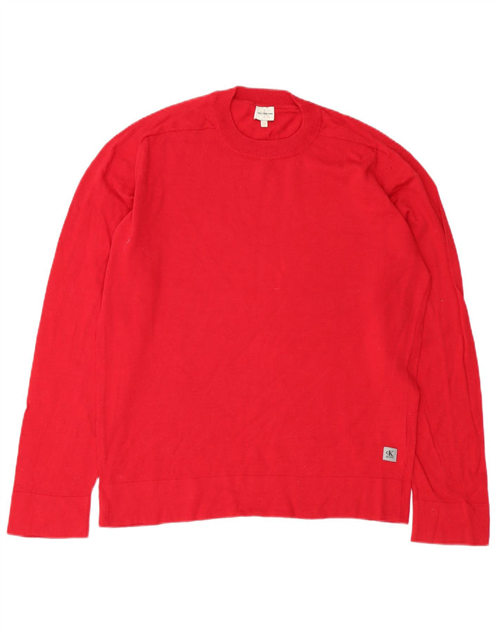 Calvin Klein Jeans Herren-Pullover mit Rundhalsausschnitt, mittelrote Baumwolle