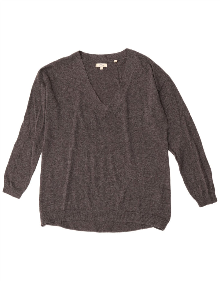 Fat Face Damen-Pullover, übergroß, V-Ausschnitt, UK 12, mittelgraue Wolle