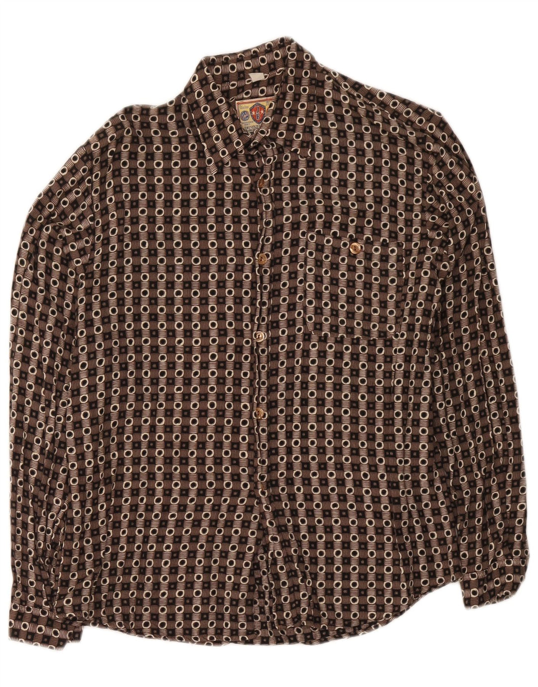 Vintage-Hemd für Jungen, 15–16 Jahre, XL, braun, geometrisch