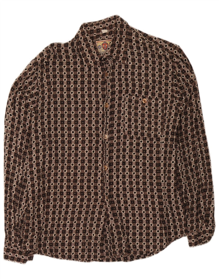 Vintage-Hemd für Jungen, 15–16 Jahre, XL, braun, geometrisch