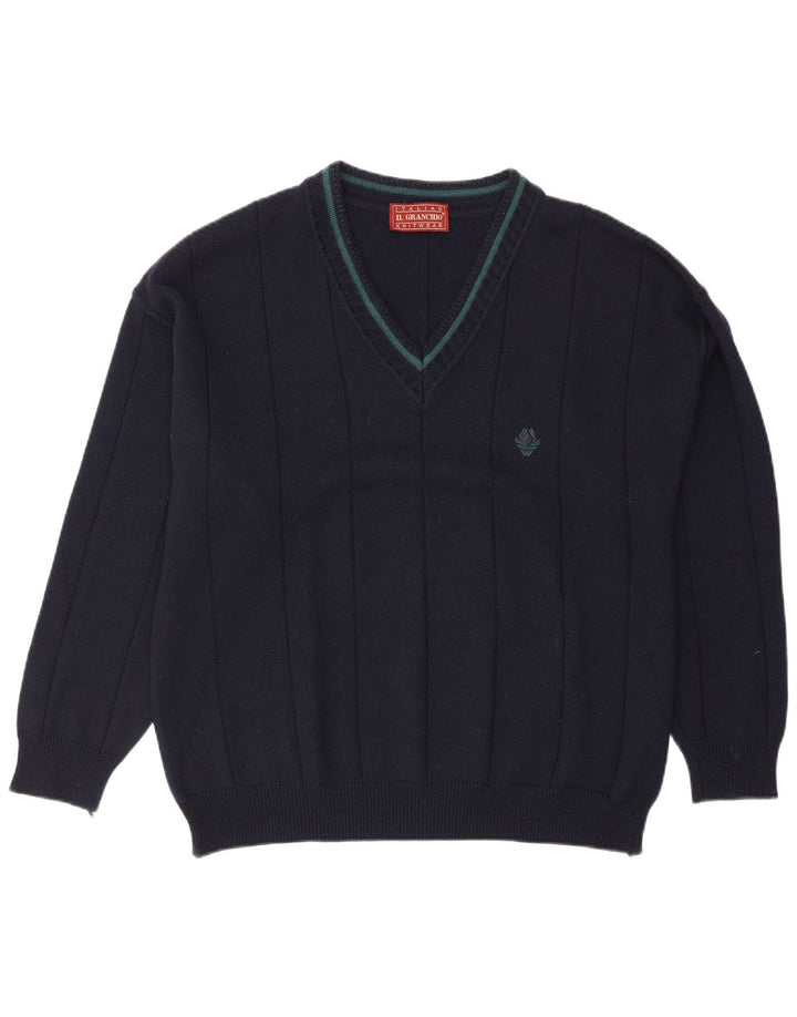 Il Granchio Herren-Pullover mit V-Ausschnitt, große marineblaue Wolle
