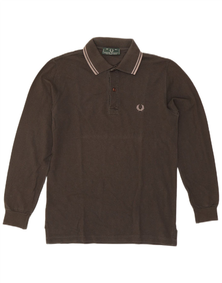 Fred Perry Herren-Langarm-Poloshirt, klein, graue Baumwolle