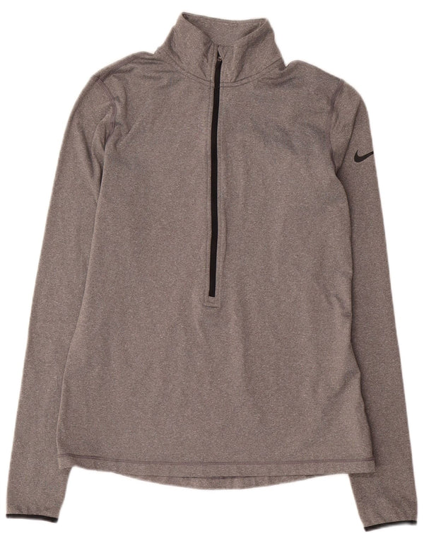 Nike Womens Dri Fit Zip Neck Pullover Trainingsanzug Top UK 14 Large Grau