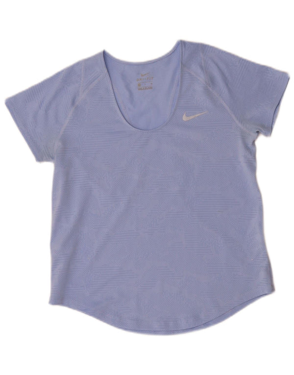 Nike Damen Dri Fit T-Shirt Top UK 10 Small Blue Geometrisch