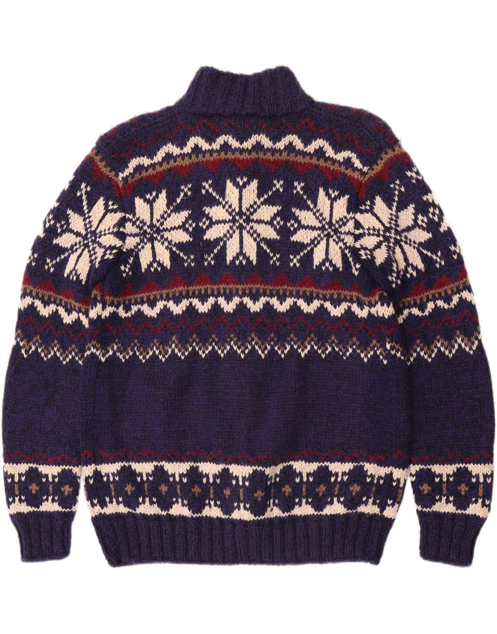 Vintage Herren Cardigan Pullover Mittelblau Fair Isle