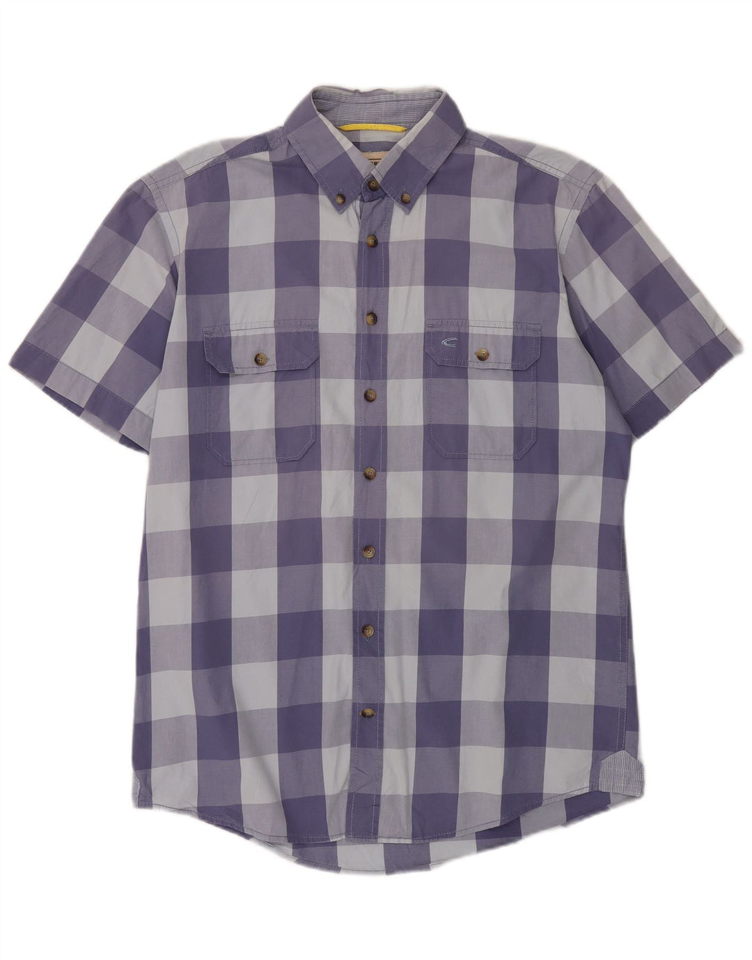 Camel Active Herren-Kurzarmhemd mit normaler Passform, mittelblaue Gingham-Baumwolle