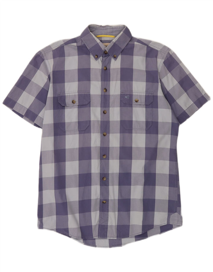 Camel Active Herren-Kurzarmhemd mit normaler Passform, mittelblaue Gingham-Baumwolle