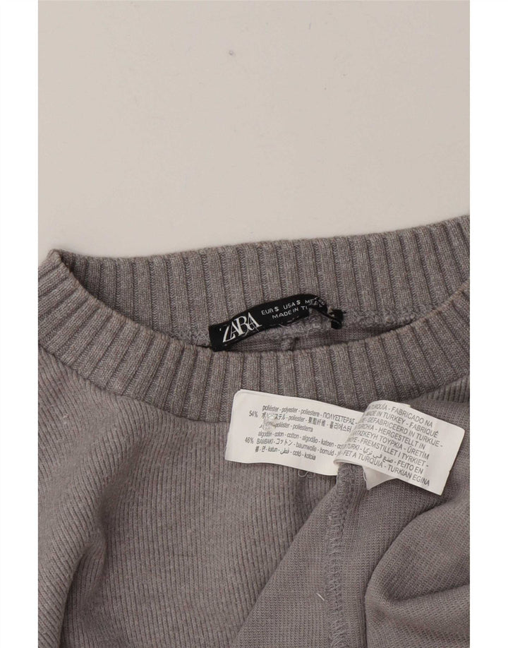 Zara Damen Loose Fit Top Langarm UK 10 Small Grau Polyester
