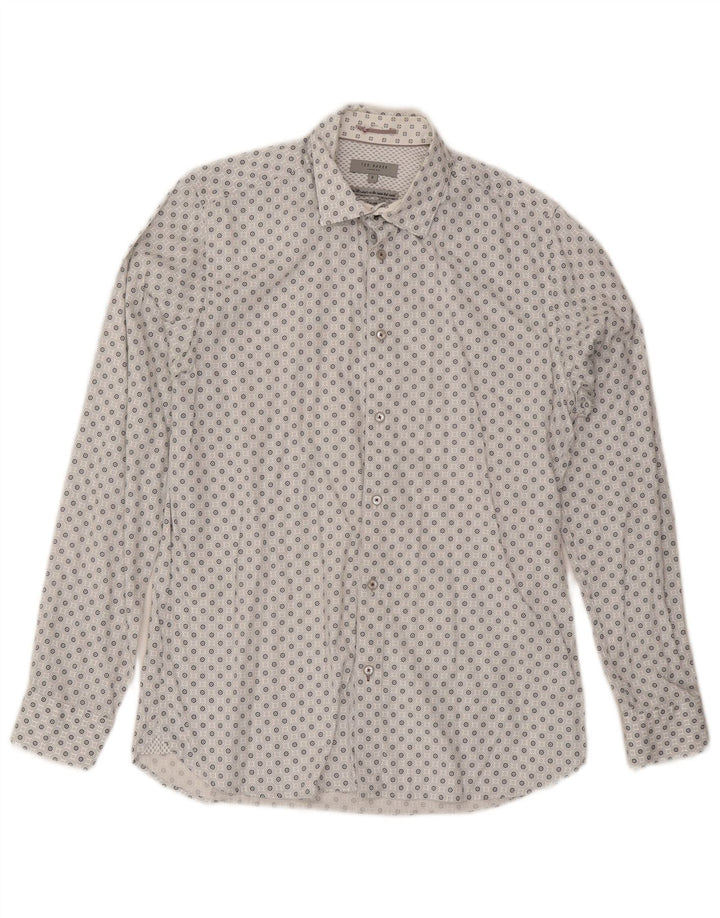 Ted Baker Herrenhemd Größe 3 Mittelweiße geometrische Baumwolle