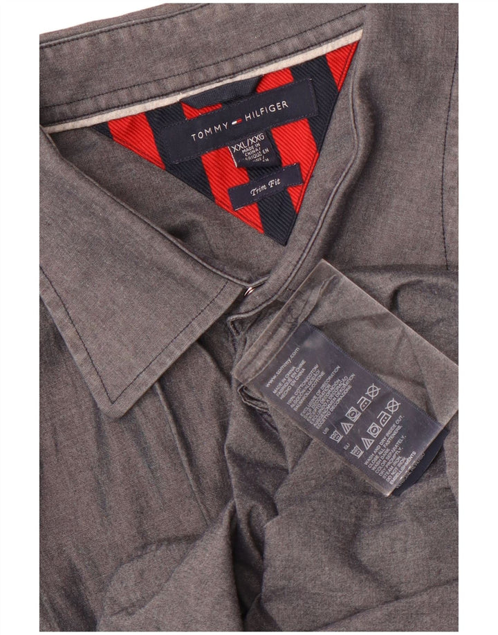 Tommy Hilfiger Herren-Hemd mit schmaler Passform, 2XL, graue Baumwolle