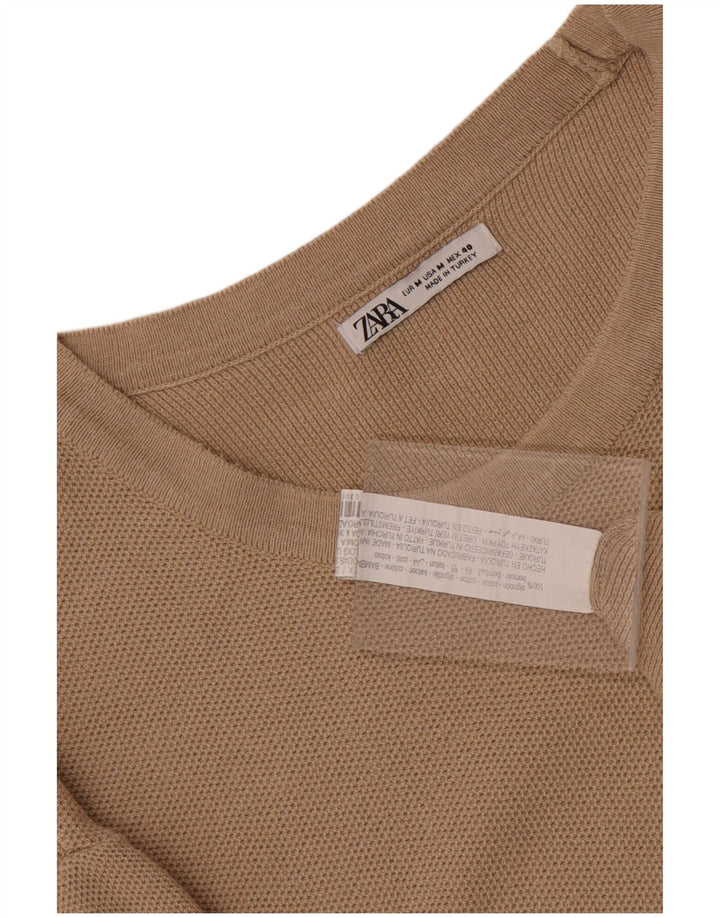 Zara Herren Kurzarm-T-Shirt-Oberteil aus mittelbrauner Baumwolle