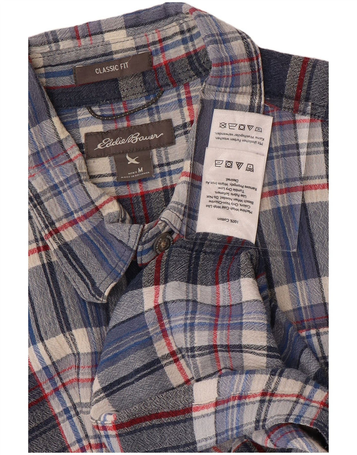 EDDIE BAUER Herren-Kurzarmhemd mit klassischer Passform, mittelblau karierte Baumwolle