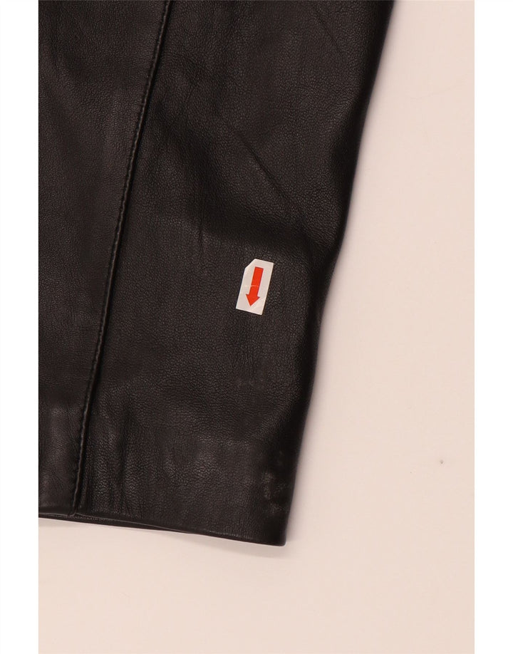 VINTAGE Womens Leather Coat UK 20 2XL Black Leather