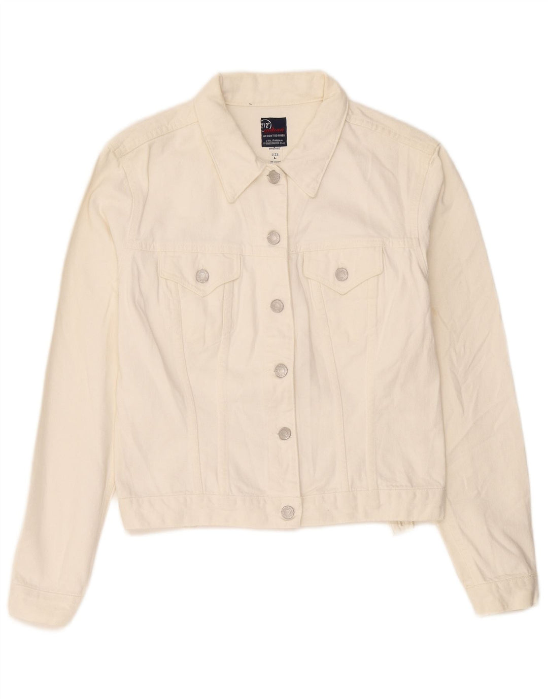 Indian Motocycle Damen Crop Denim Jacke UK 14 Große weiße Baumwolle