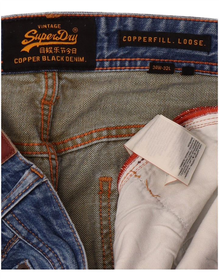 Superdry Herren Copperfill Loose Slim Jeans W34 L32 Blaue Baumwolle