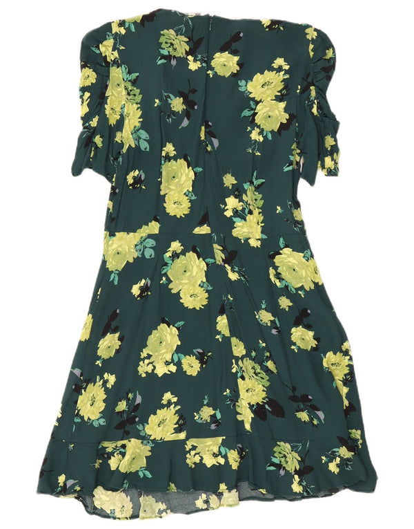 Oasis A-Linien-Kleid für Damen, UK 12, Mittelgrün, Viskose mit Blumenmuster