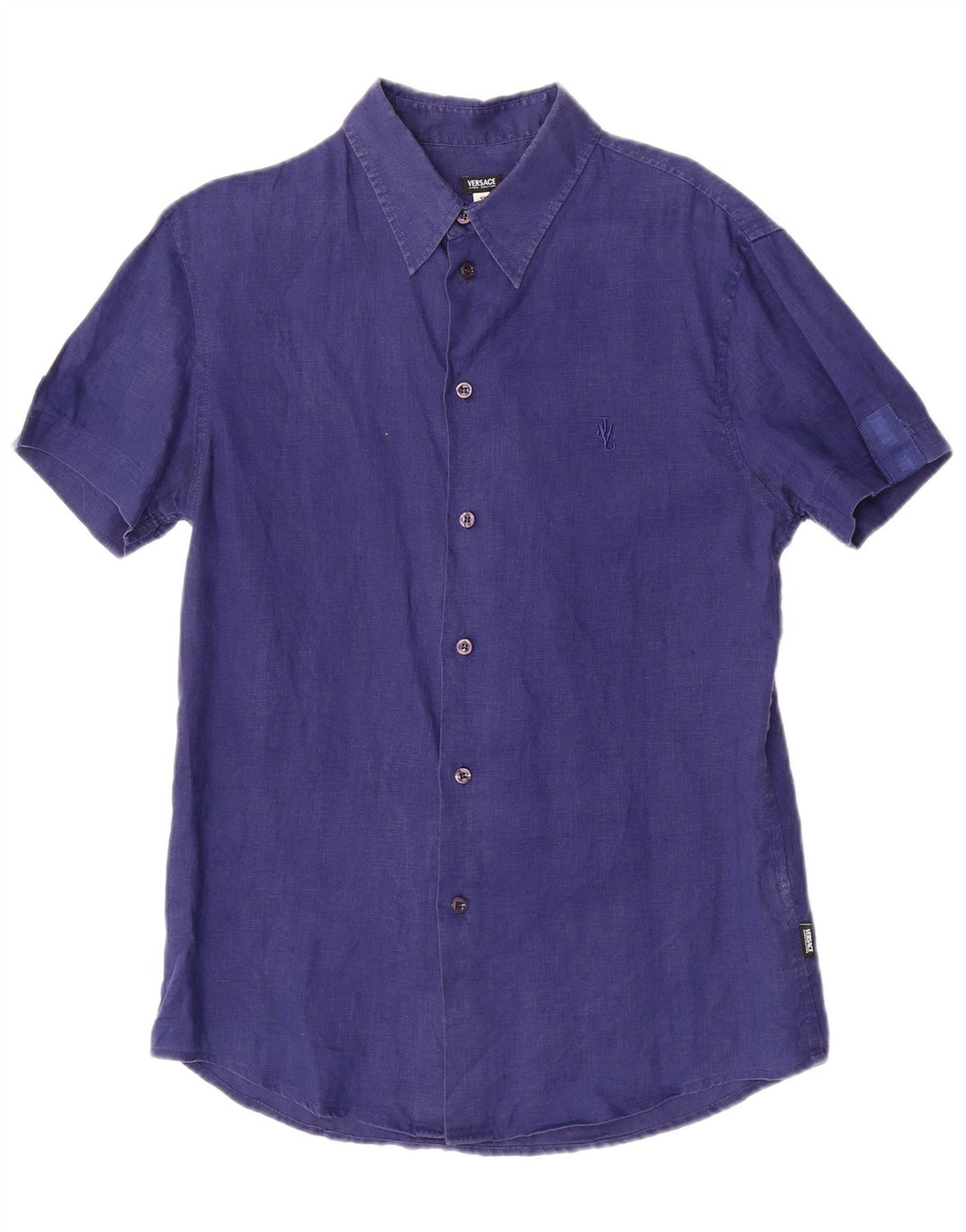 Versace Herren Kurzarmhemd Small Marineblaues Leinen