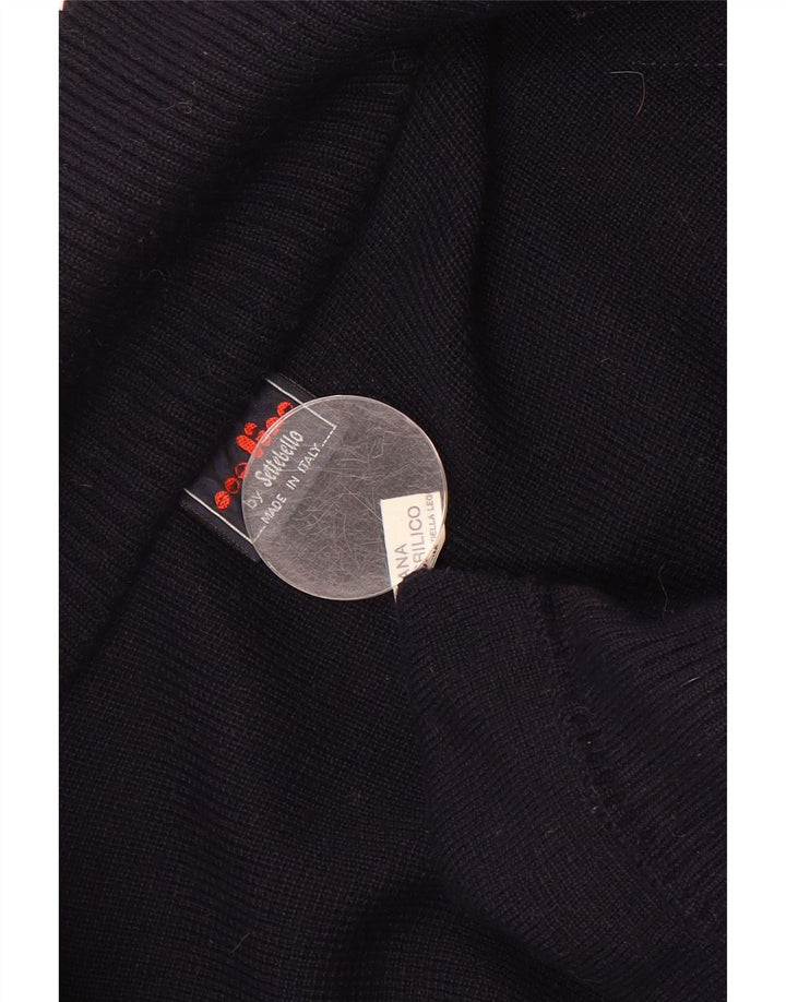 SETTEBELLO Mens Cardigan Sweater Small Navy Blue Colourblock Wool Vintage Settebello and Second-Hand Settebello from Messina Hembry 