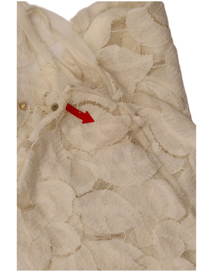 Zara Damen Spitzenblusenoberteil UK 12 Medium Off White Floral