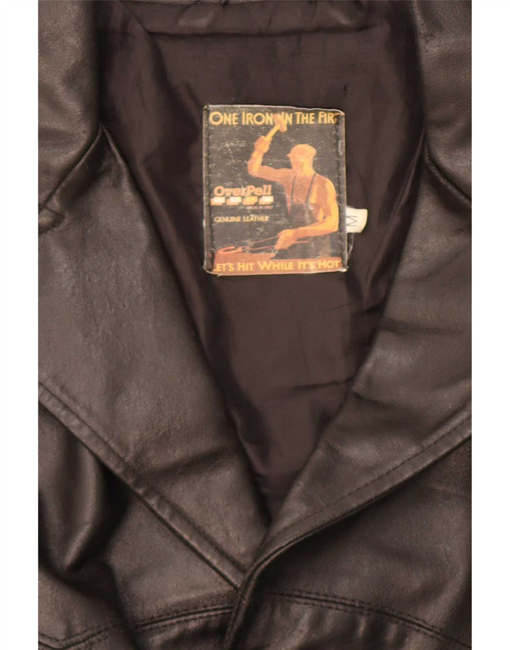 Vintage Herren 3-Knopf-Lederblazerjacke UK 38 Mittelschwarz