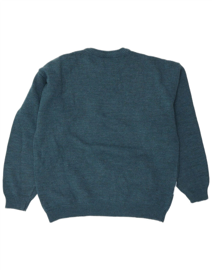 North Pole Herren-Pullover mit Rundhalsausschnitt, XL, blaue Fair-Isle-Wolle