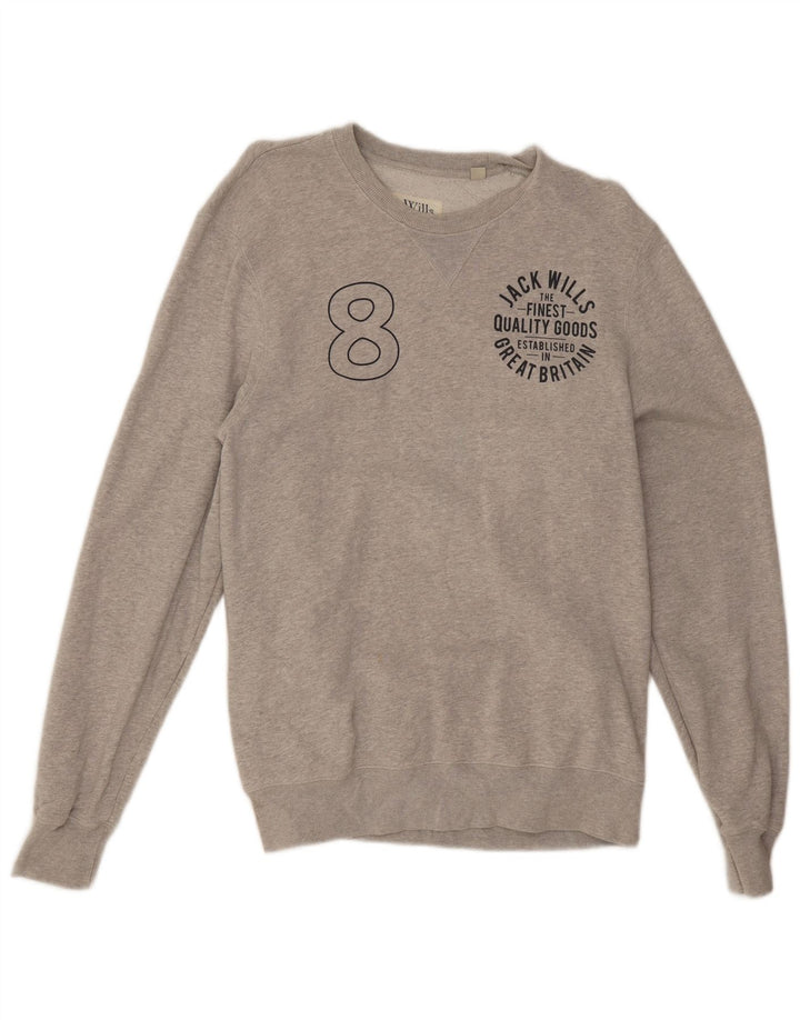 Jack Wills Herren-Sweatshirt mit Grafik, mittelgrau gesprenkelte Baumwolle