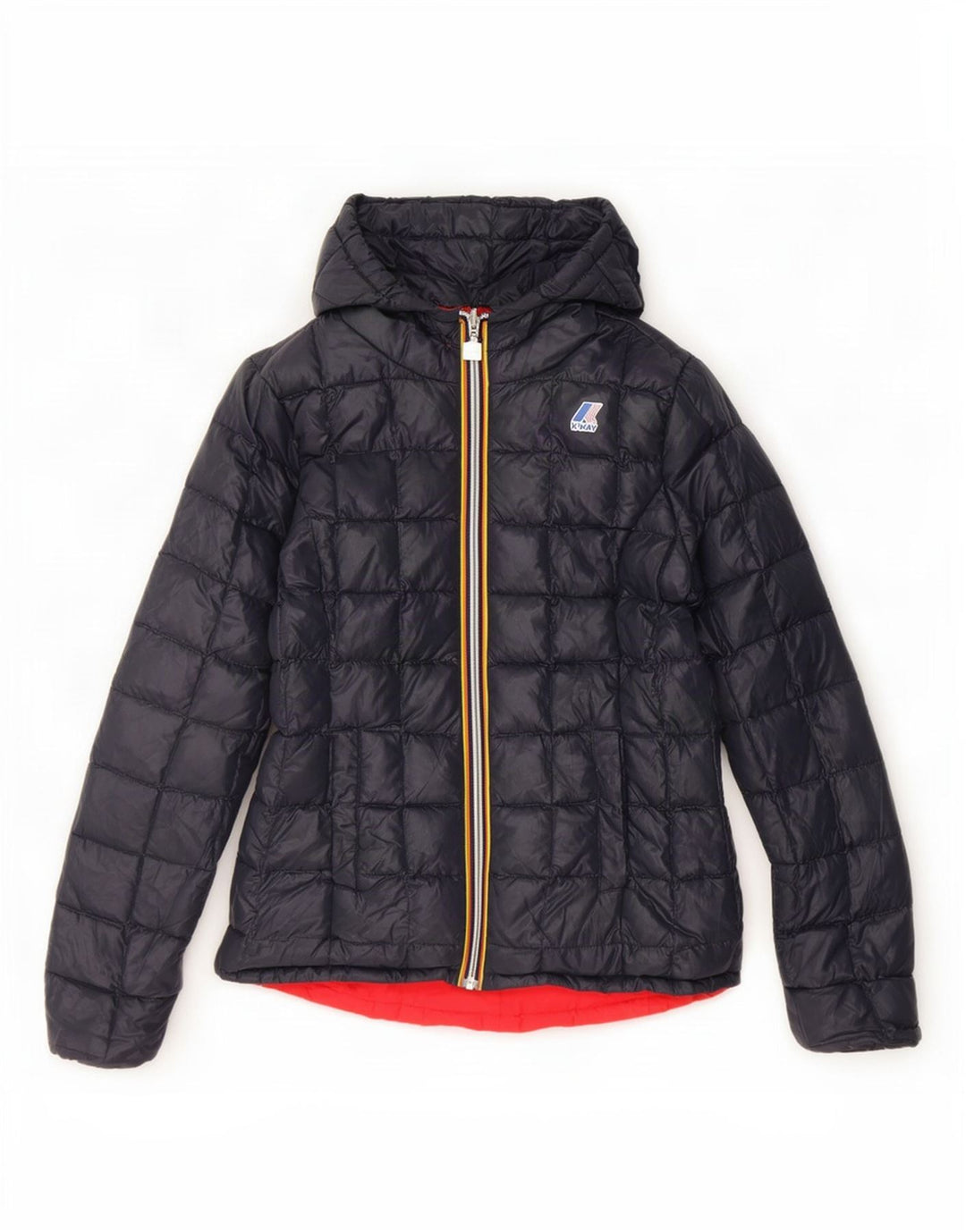 K-Way Damen Kapuzenjacke, wendbar, wattiert, Gr. 10, Marineblau